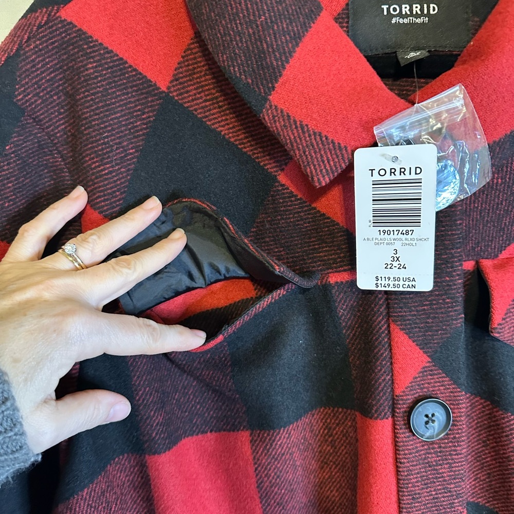 NWT Torrid Red and Black Checkered Utility Shacket Jacket - Picture 3 of 12